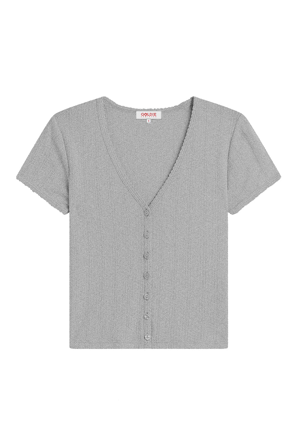 Pointelle Ellie Cropped Cardigan in Gray Heather
