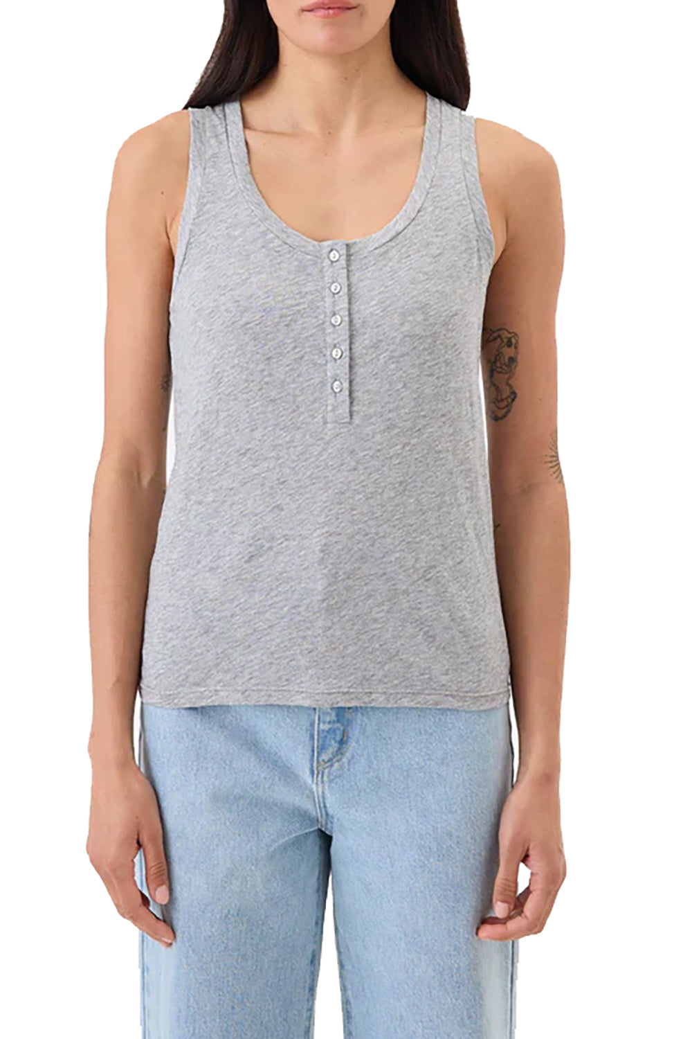 Signature Slub Henley Tank in Gray Heather