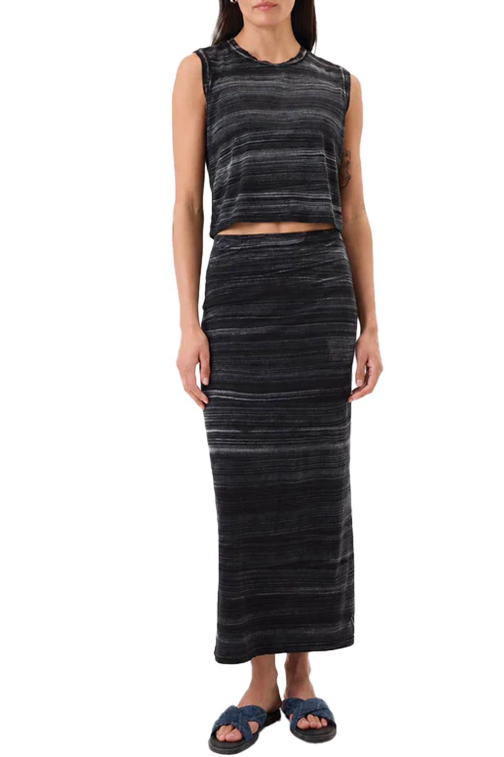Cabana Stripe Crop Tank in Black