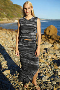Cabana Stripe Maxi Skirt in Black