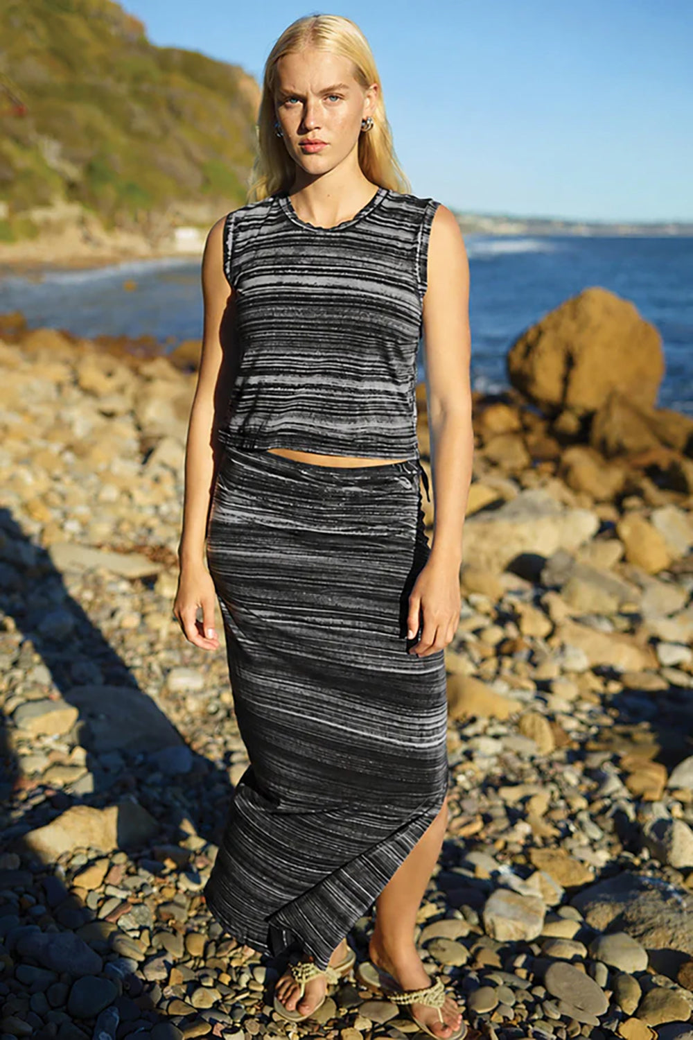 Cabana Stripe Crop Tank in Black