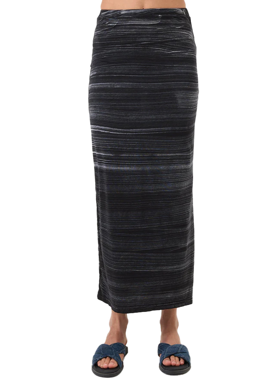 Cabana Stripe Maxi Skirt in Black