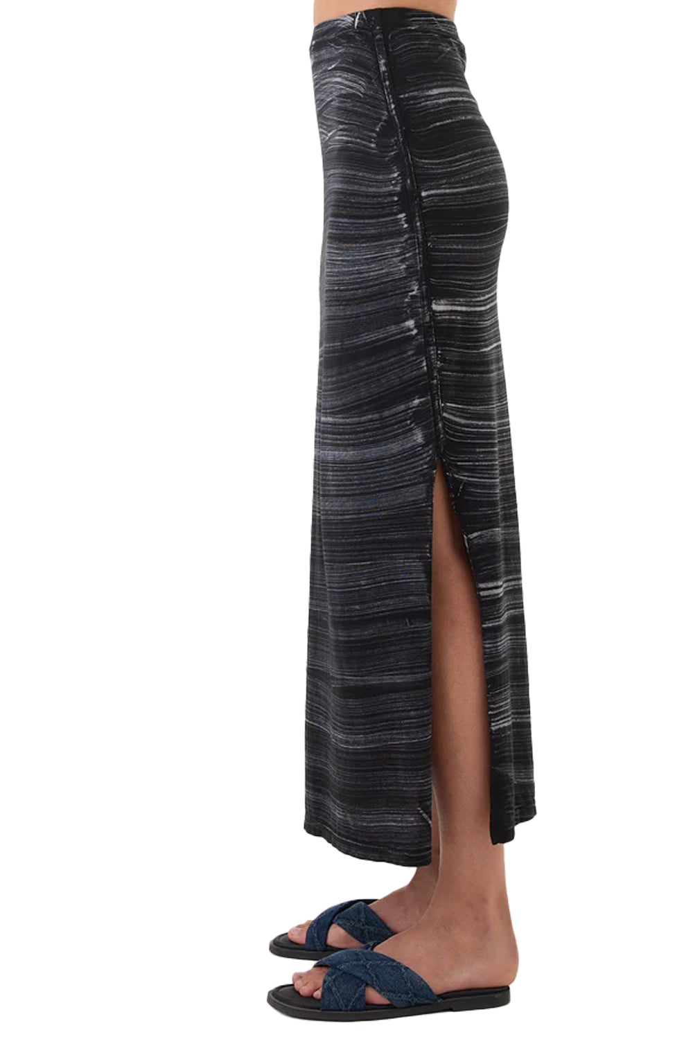 Cabana Stripe Maxi Skirt in Black