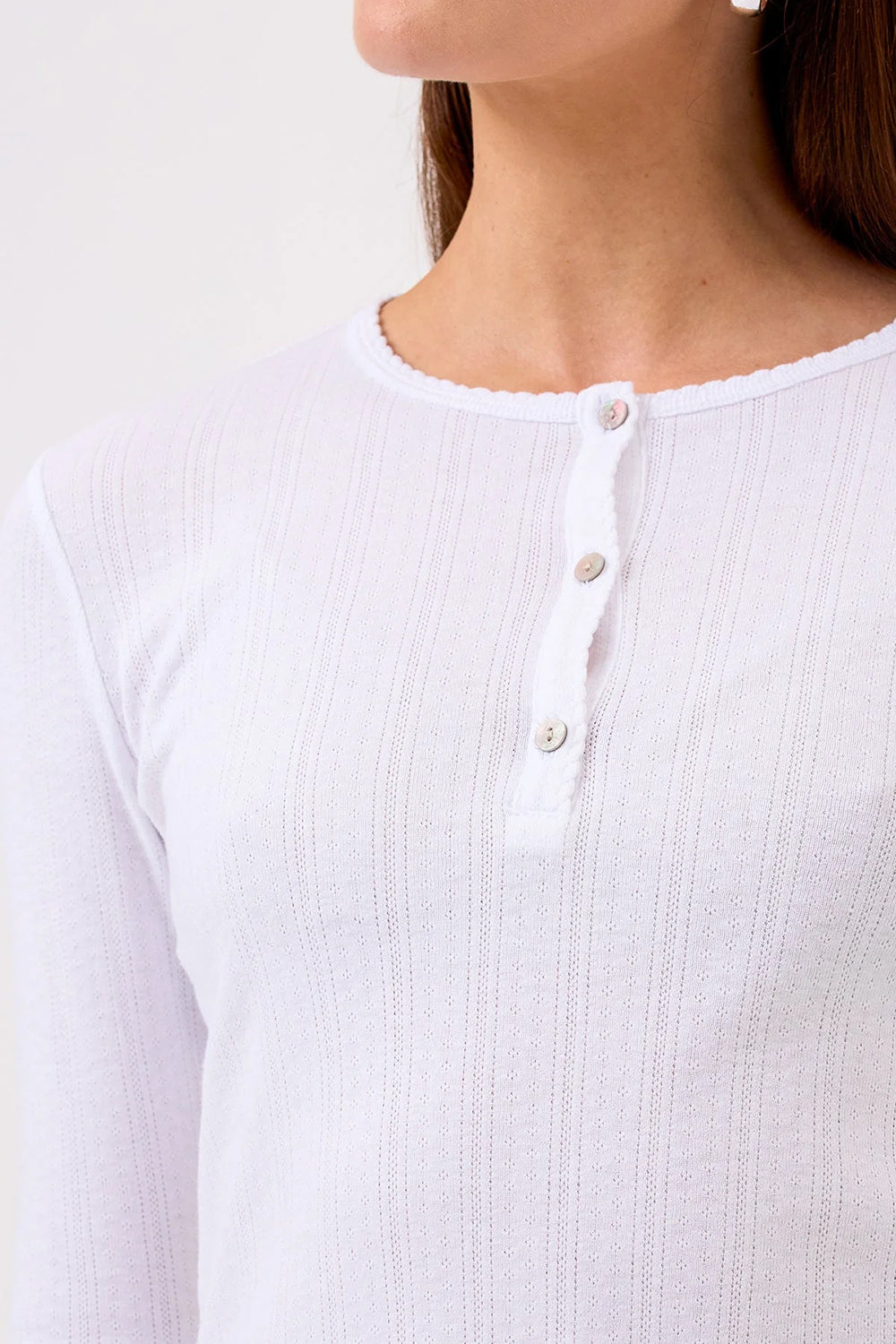 Sloane Pointelle Henley in White