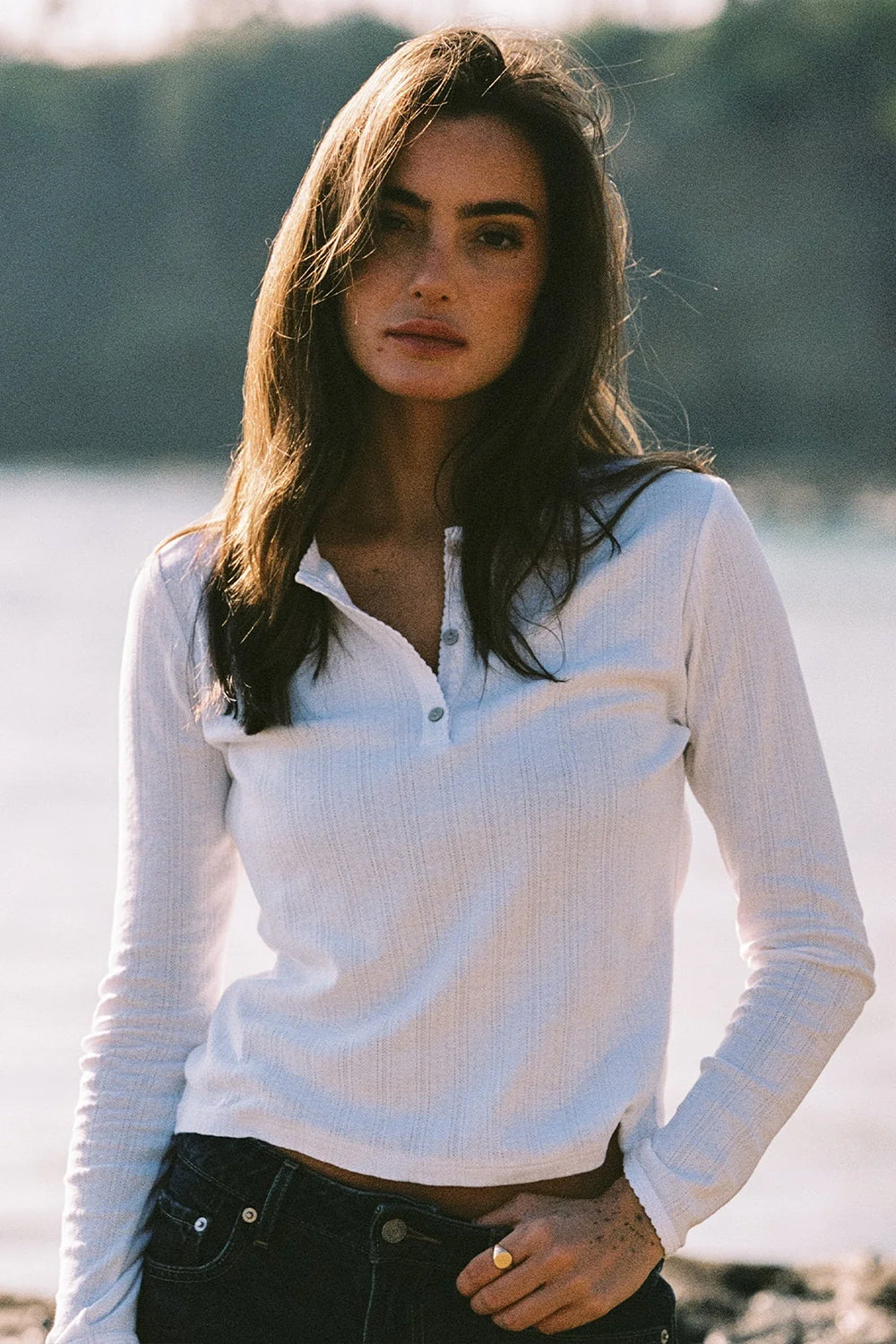 Sloane Pointelle Henley in White