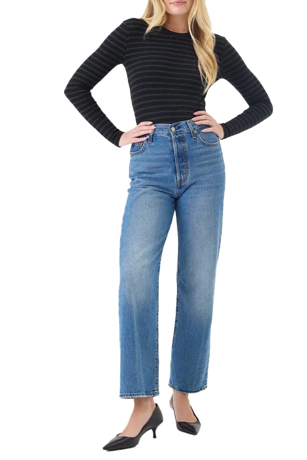 Shadow Stripe Top in Black Charcoal Heather