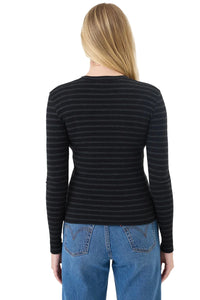 Shadow Stripe Top in Black Charcoal Heather
