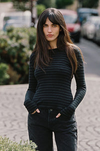 Shadow Stripe Top in Black Charcoal Heather