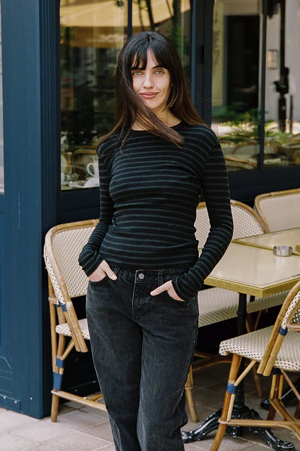 Shadow Stripe Top in Black Charcoal Heather