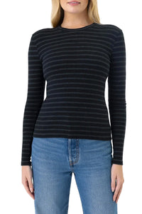 Shadow Stripe Top in Black Charcoal Heather