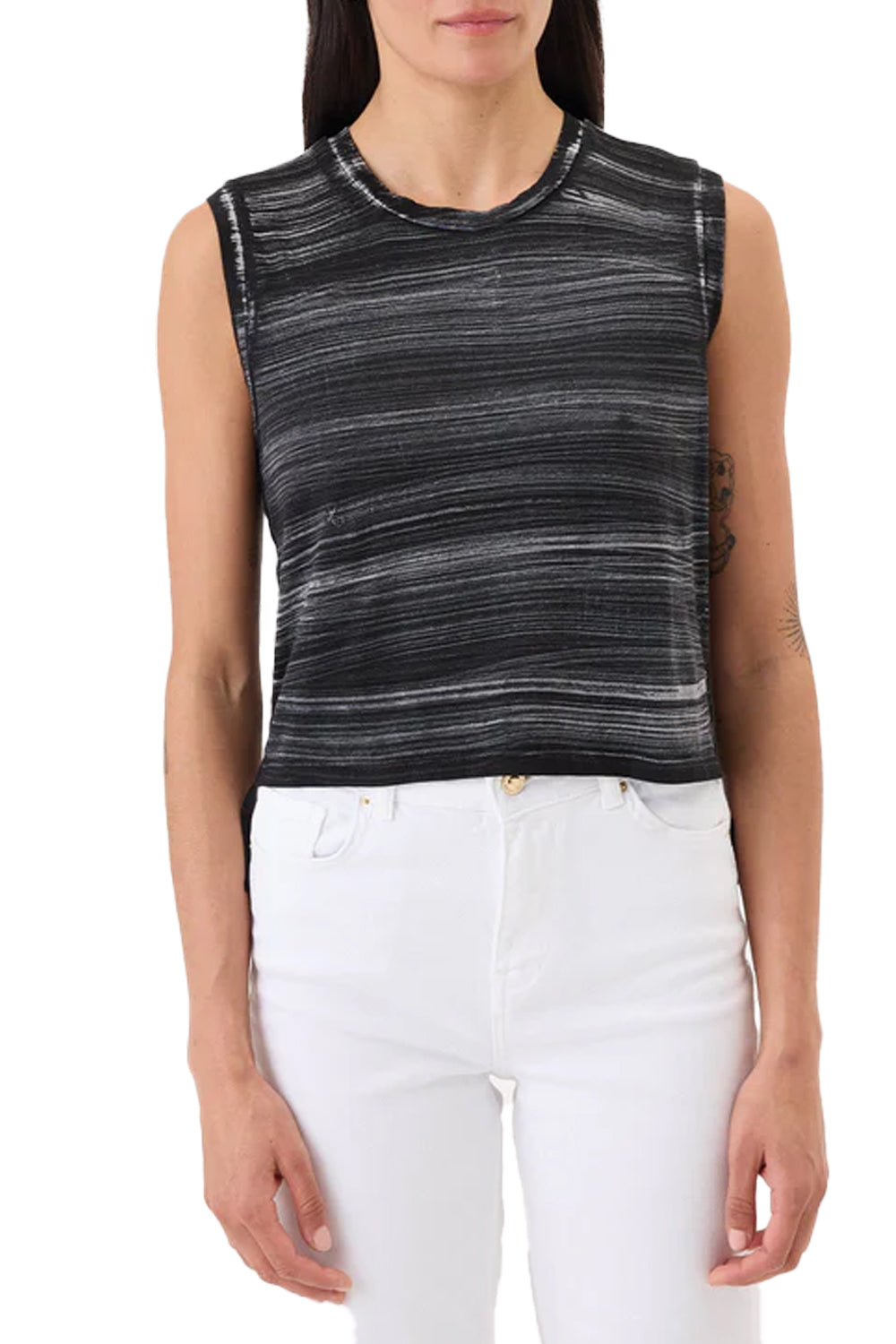 Cabana Stripe Crop Tank in Black
