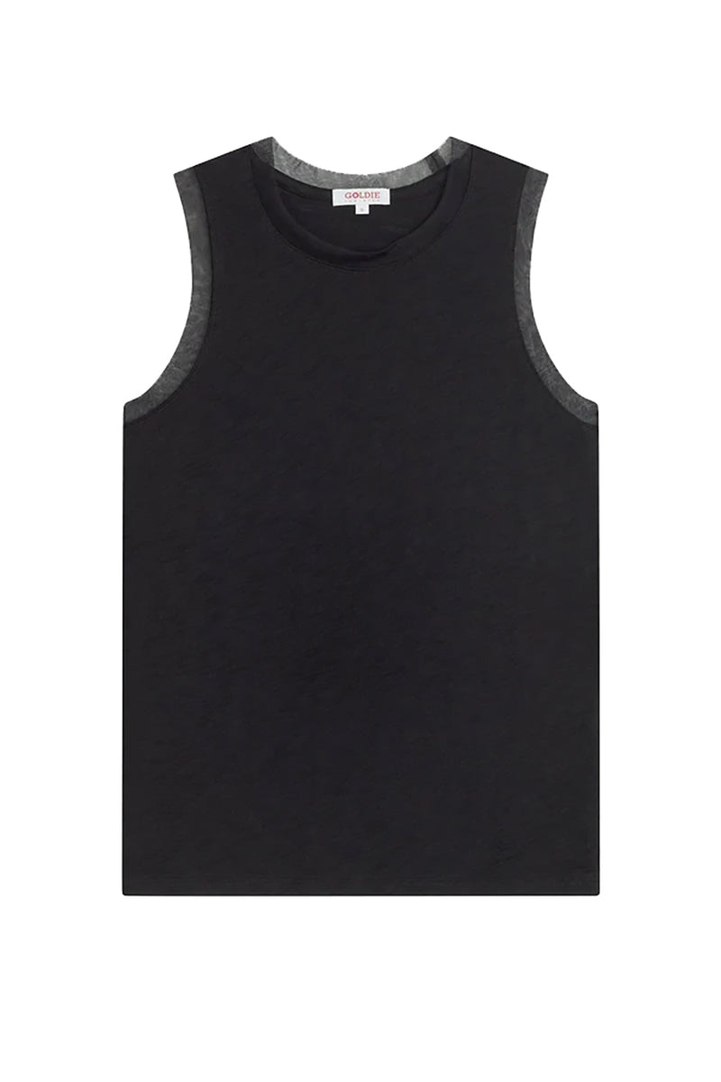 Tulle Trim Tank Top in Black
