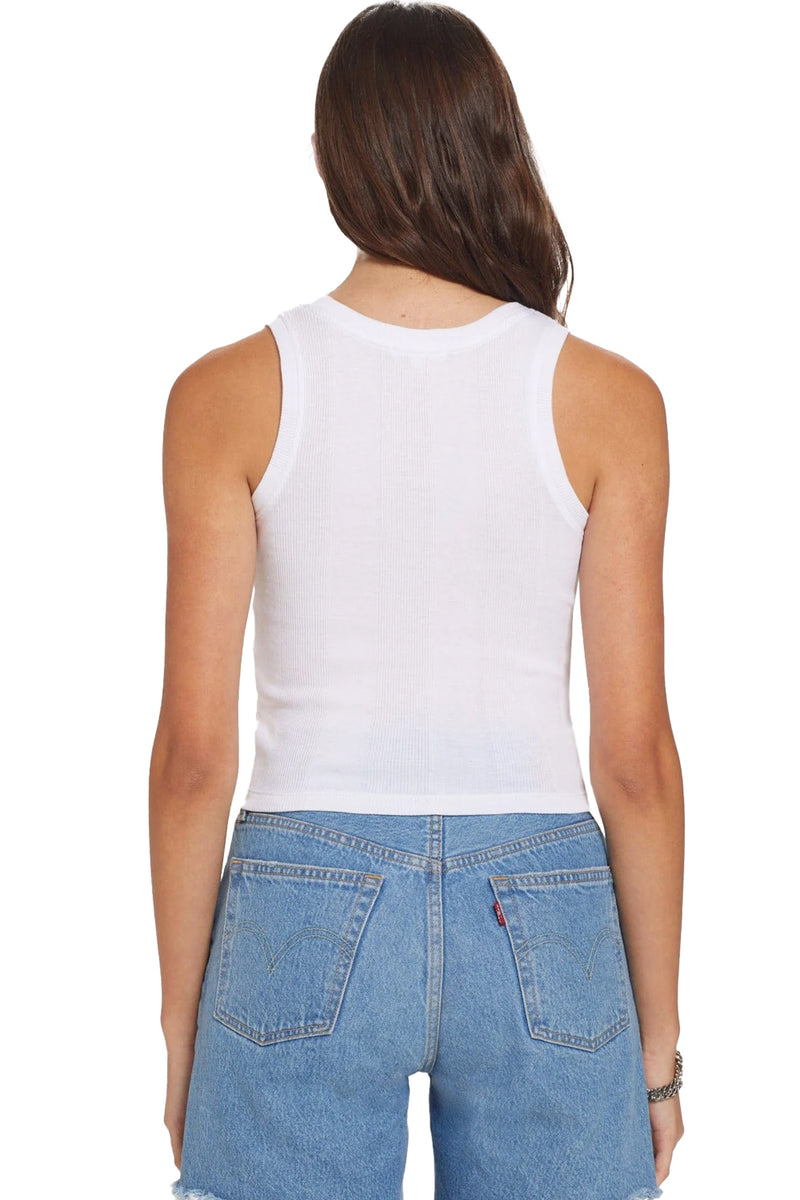 Variegated Rib Crop Tank in White