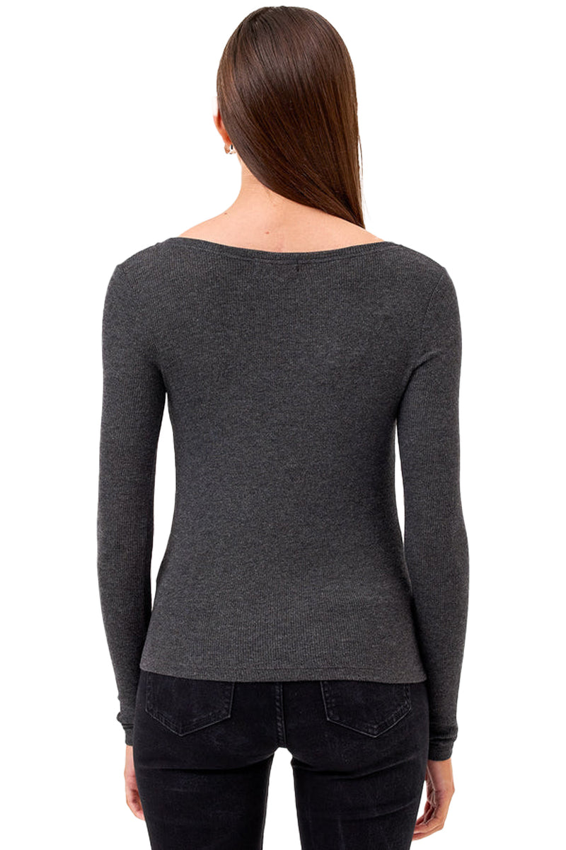Yvonne Bateau Top in Charcoal Heather