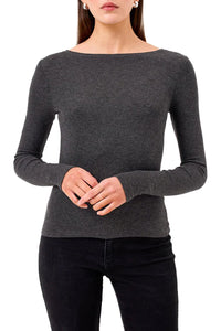 Yvonne Bateau Top in Charcoal Heather