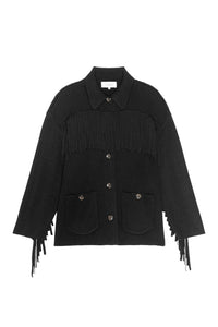 The Western Fringe Sweater Jacket in Black
