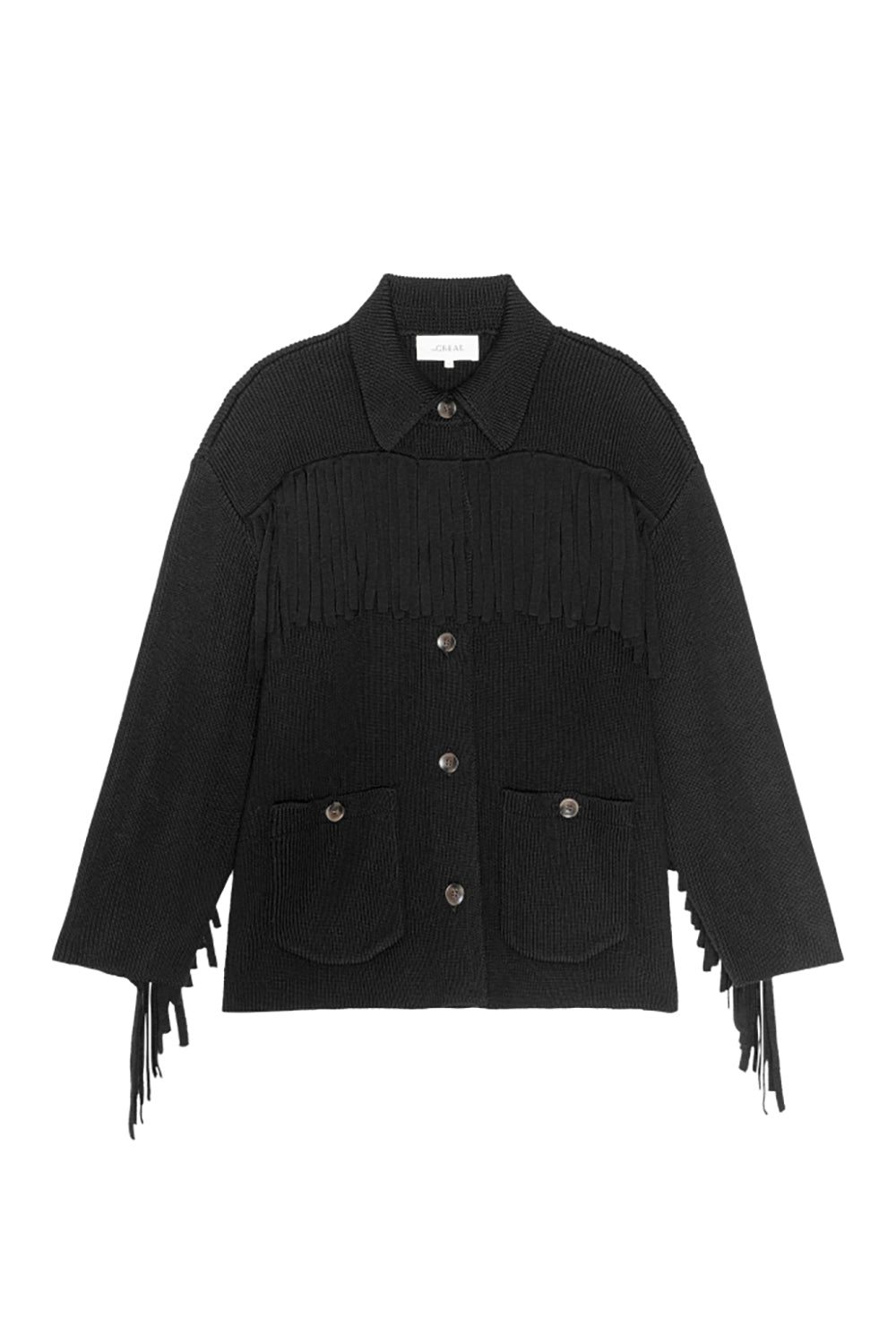 The Western Fringe Sweater Jacket in Black