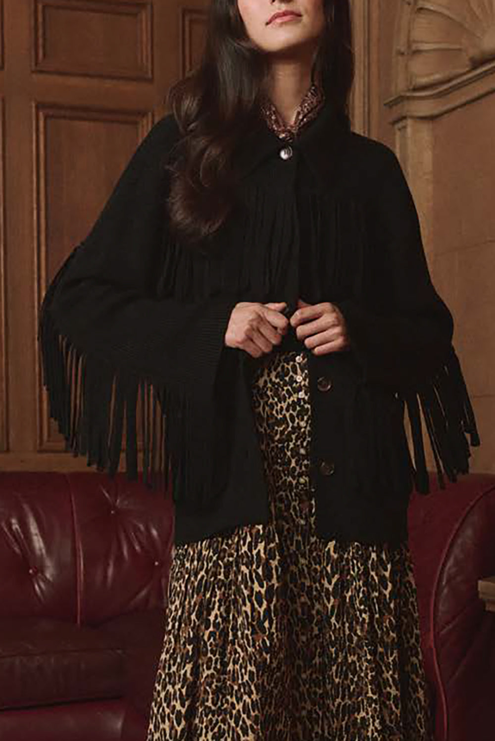 The Western Fringe Sweater Jacket in Black