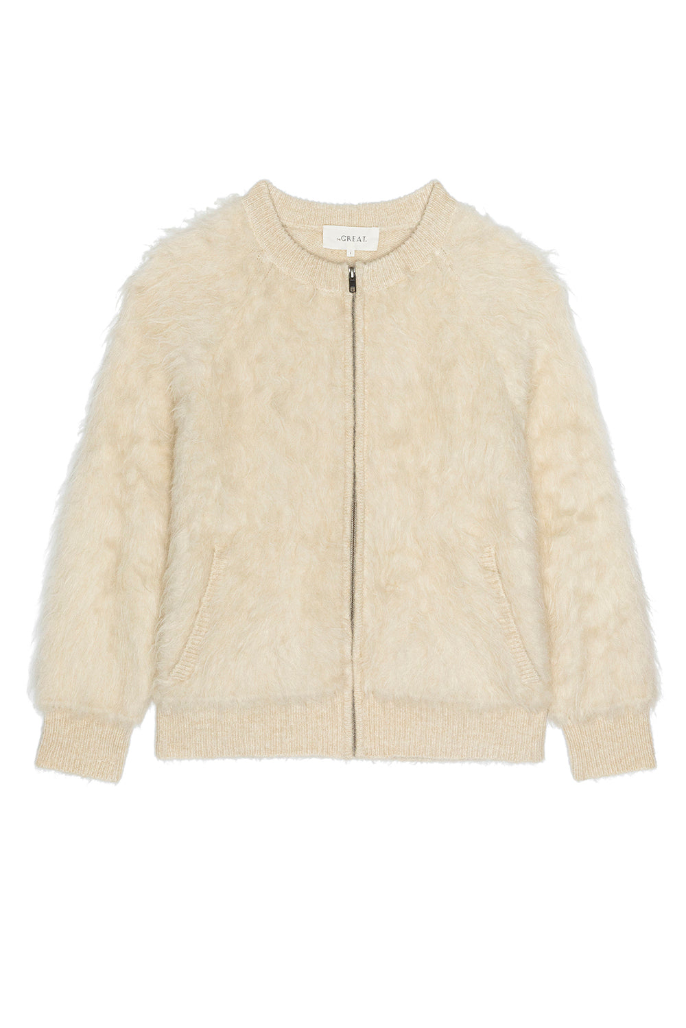 The Fuzzy Bomber Sweater in Cream
