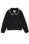 The Crochet Collar Pullover in Black with Soft White