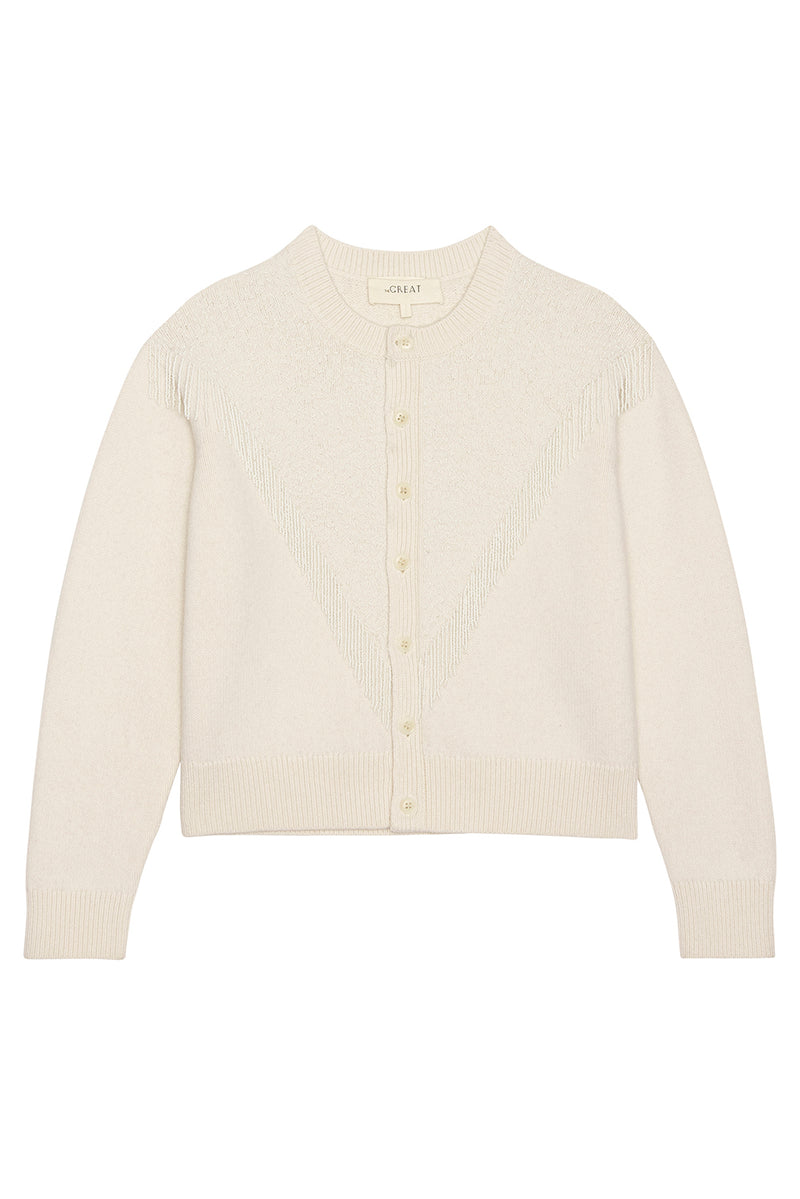The Beaded Fringe Cardigan in Ivory
