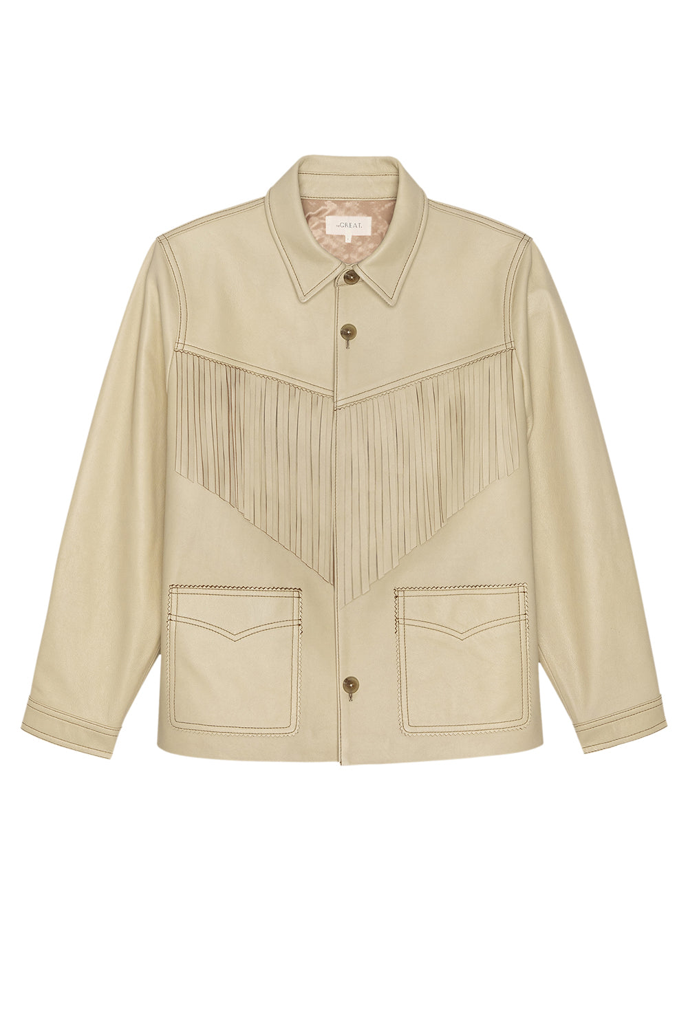 The Leather Fringe Jacket in Toasted Almond