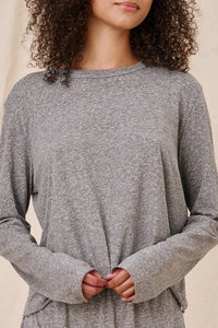 The Long Sleeve Crop Tee in Heather Grey