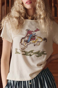 The Little Tee with Rider Graphic in Washed White