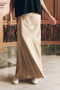 Elastic Bias Cut Skirt in Gold Shimmer