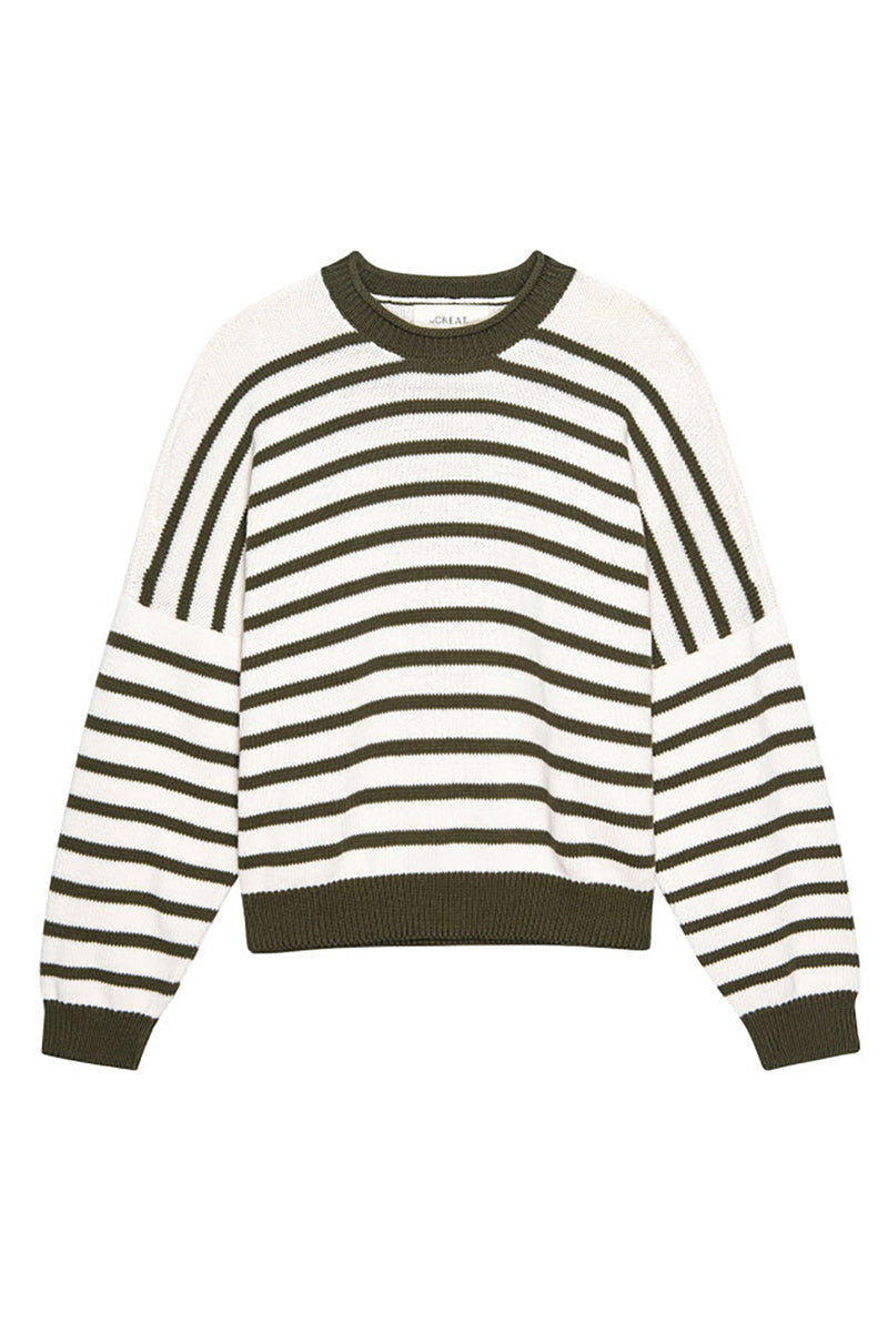 The Roll Neck Pullover in Olive & Cream Stripes