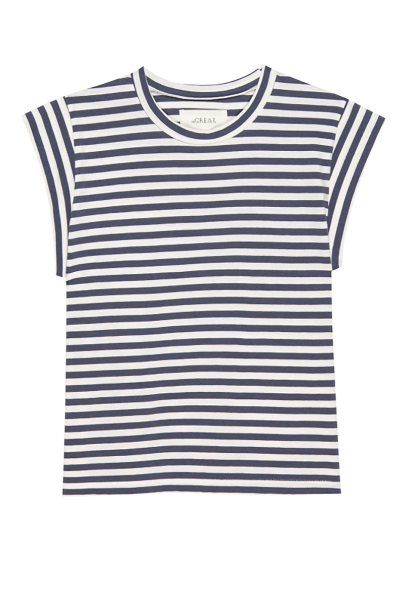 Peak Shoulder Tee in Vintage Blue Stripe