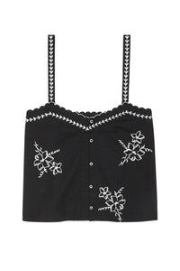 The Weekend Tank with Hanky Embroidery in Black