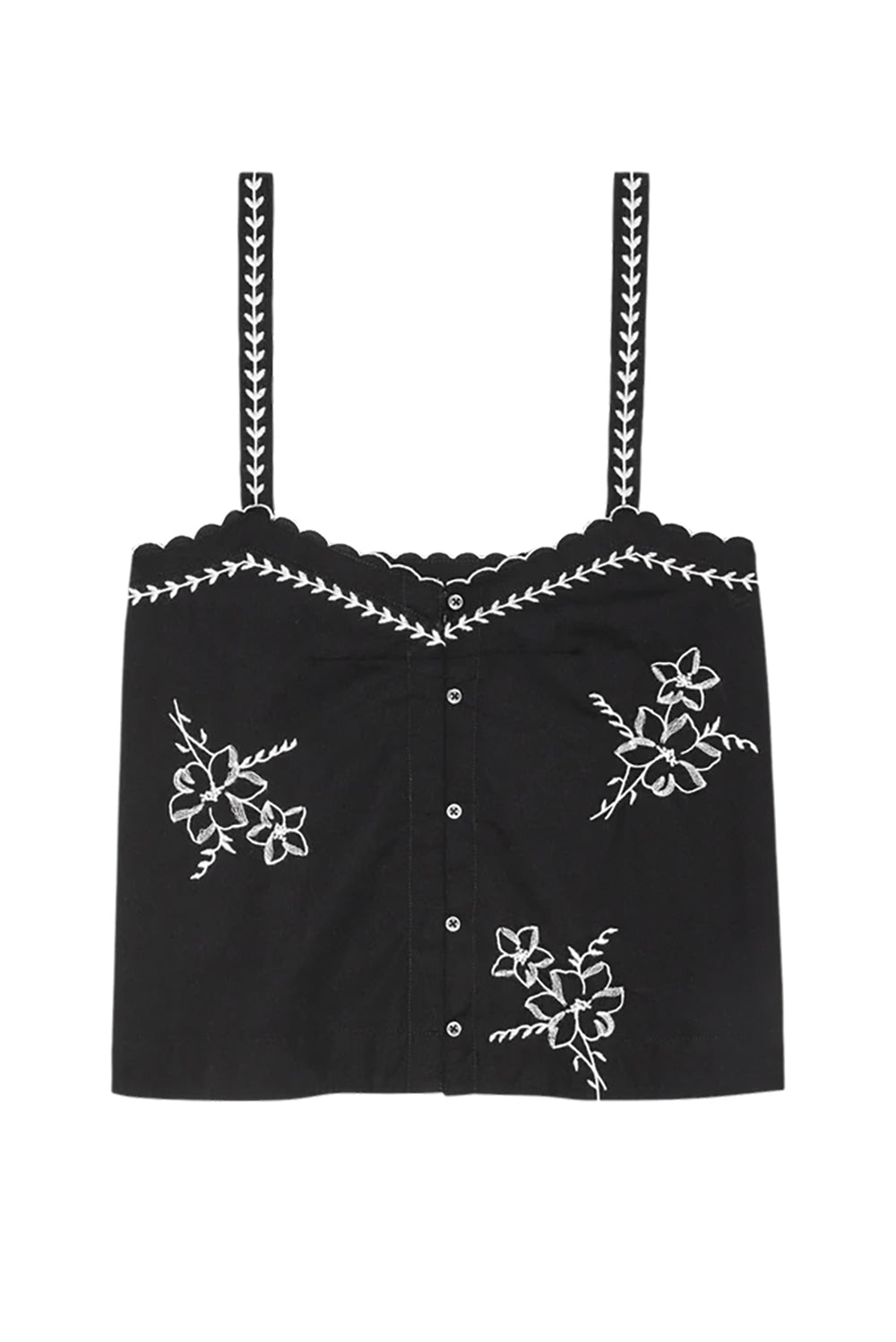 The Weekend Tank with Hanky Embroidery in Black