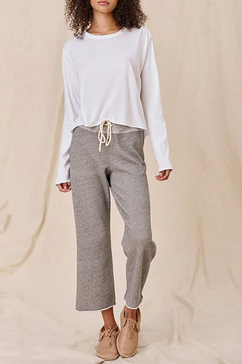 Wide Leg Cropped Sweatpant in Varsity Grey