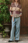 The Riding Cardigan in Rusted Red Multi