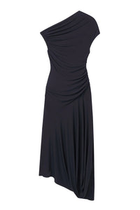 Halle One Shoulder Jersey Midi Dress in Night Blue