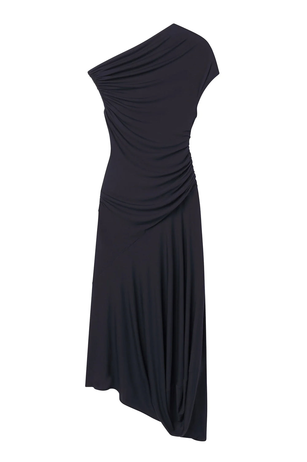 Halle One Shoulder Jersey Midi Dress in Night Blue