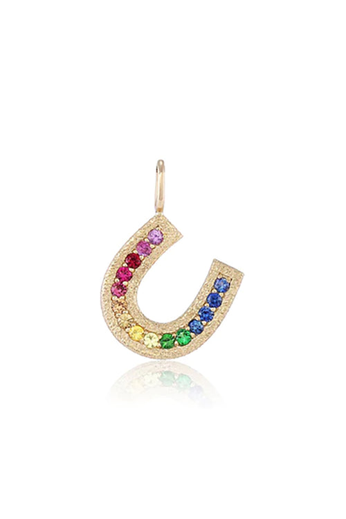 14K Gold Felicity Horseshoe Charm with Rainbow Sapphires