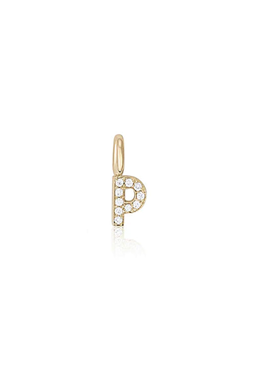 "P" Mini Diamond Letter Charm in 14K Gold