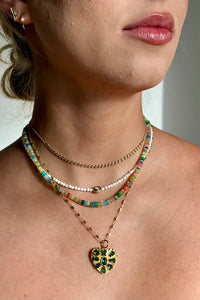 Gold Vermeil & Emerald Heart on Gold Filled Tube Chain Necklace