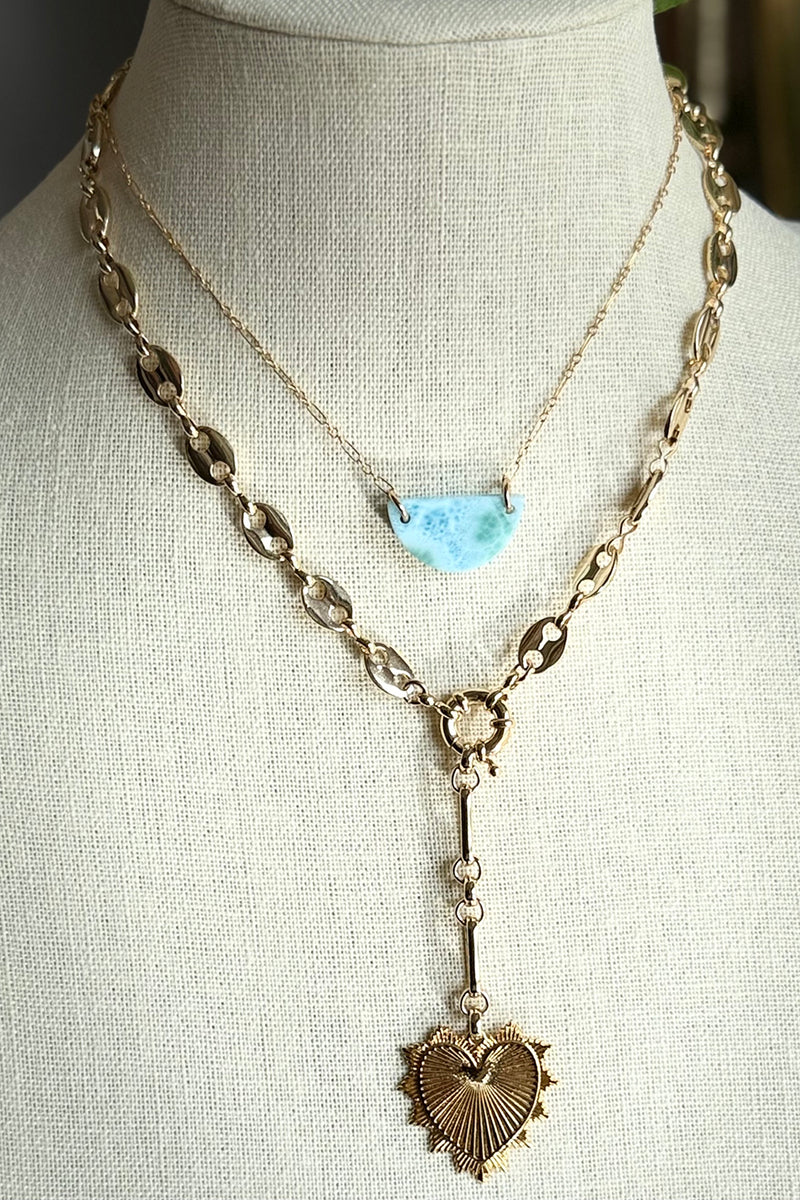 Larimer Wedge Pendant on 14K Gold Filled Delicate Long Short Chain