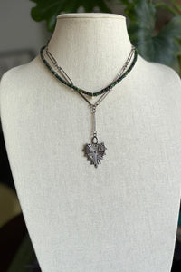 Oxidized Sterling silver long/short necklace with rugged heart LOVE pendant