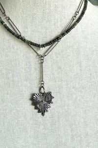 Oxidized Sterling silver long/short necklace with rugged heart LOVE pendant