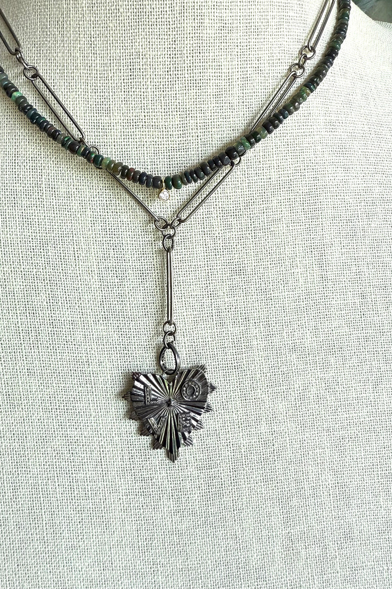 Oxidized Sterling silver long/short necklace with rugged heart LOVE pendant