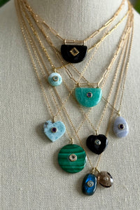 Larimar and Blue Topaz Circle Charm on 14K Gold Filled Bar Chain