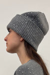 Cotton Cashmere Rhinestone Shaker Beanie Hat in Grey Shadow