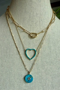 14K gold filled dapped bar chain 18/20 with grooved turquoise gemstone disc pendant