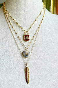 Calcite heart inlaid with topaz on 14K gold filled tube chain necklace