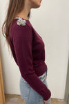 Cashmere Top with Shoulder Embellishment in Bordeaux