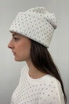 Cotton Cashmere Rhinestone Shaker Beanie Hat in White